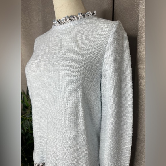 Loft Combination Textured Knit Boho Print Tunic Long Sleeve Top Blue Sz XS - Picture 4 of 10